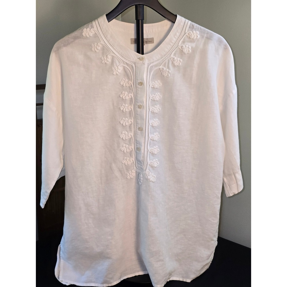 Banana Republic Heritage Collection White Embroidered Linen Blend Tunic Top M